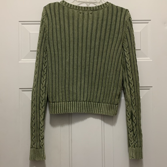 American Eagle 100% cotton AEO size XS green cable cropped sweater cardigan - Picture 5 of 5
